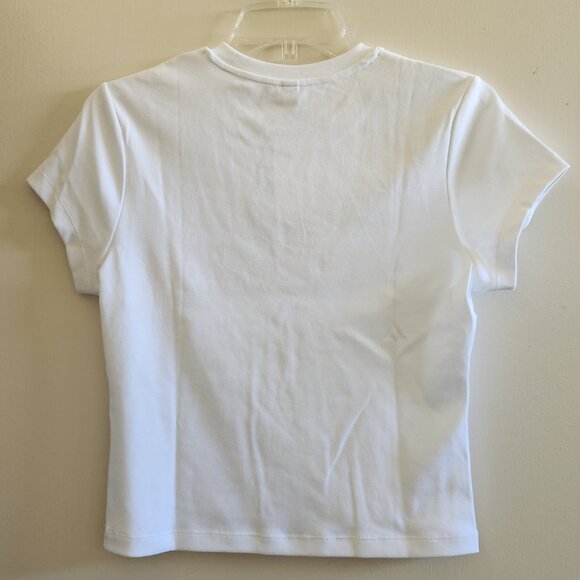 Uniqlo Mini T-Shirt White Basic Top Cropped 90's Tee size L - Picture 3 of 4